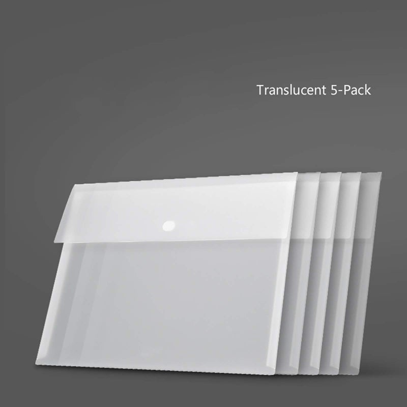VANRA Poly File Folder Pockets File Jacket Plastic Envelope Flat Document Letter Organizer with Snap Button Closure A4 Letter Size (Pack of 5, Translucent) - Image 3